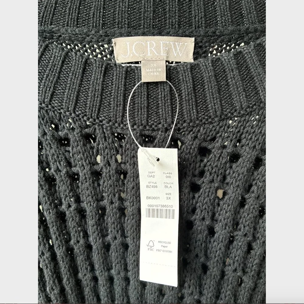 J. Crew NWT Black Pointelle Cotton Crewneck Sweater - Size 3X